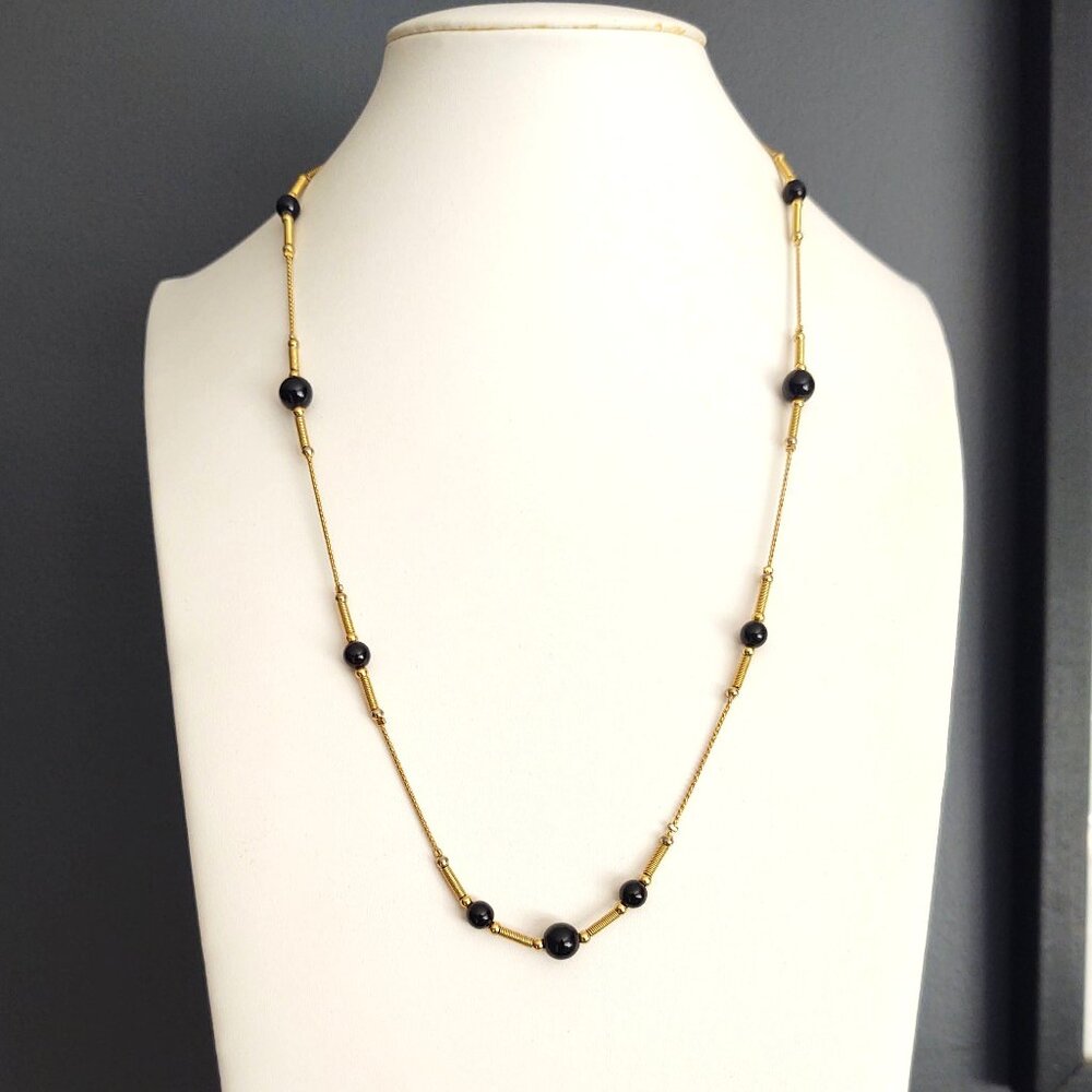 Vintage delicate gold tone chain with black beads